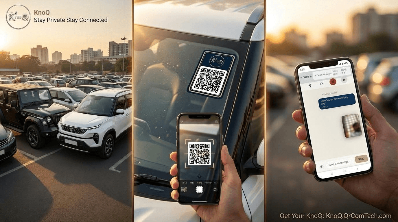 KnoQ parking sticker on a car windshield