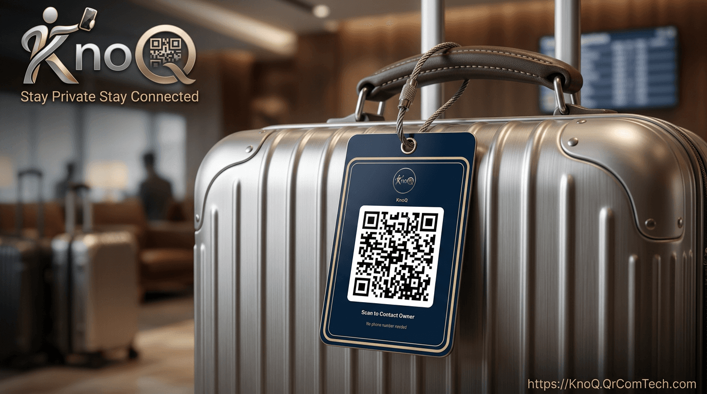 Photo of a KnoQ tag on a suitcase handle