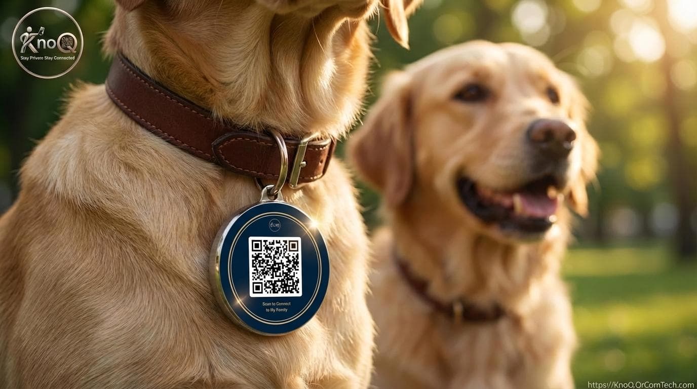 Photo of a KnoQ tag on a pet collar