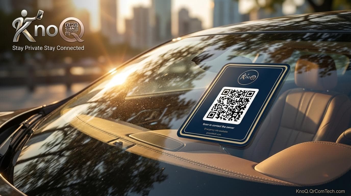 Photo of a KnoQ sticker on a car windshield